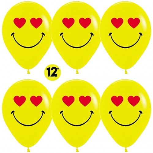 Шар (12''/30 см) Emoji, Смайл влюбленный, Желтый (020), пастель, 2 ст, 25 шт.